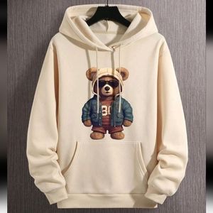 Cool Bear Graphic Print Kangaroo Pocket Apricot Mens Large